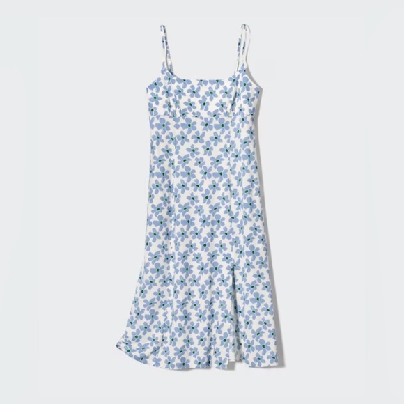 Uniqlo Dresses & Skirts - Uniqlo feminine cottagecore Blue Floral Midi camisole slip Dress